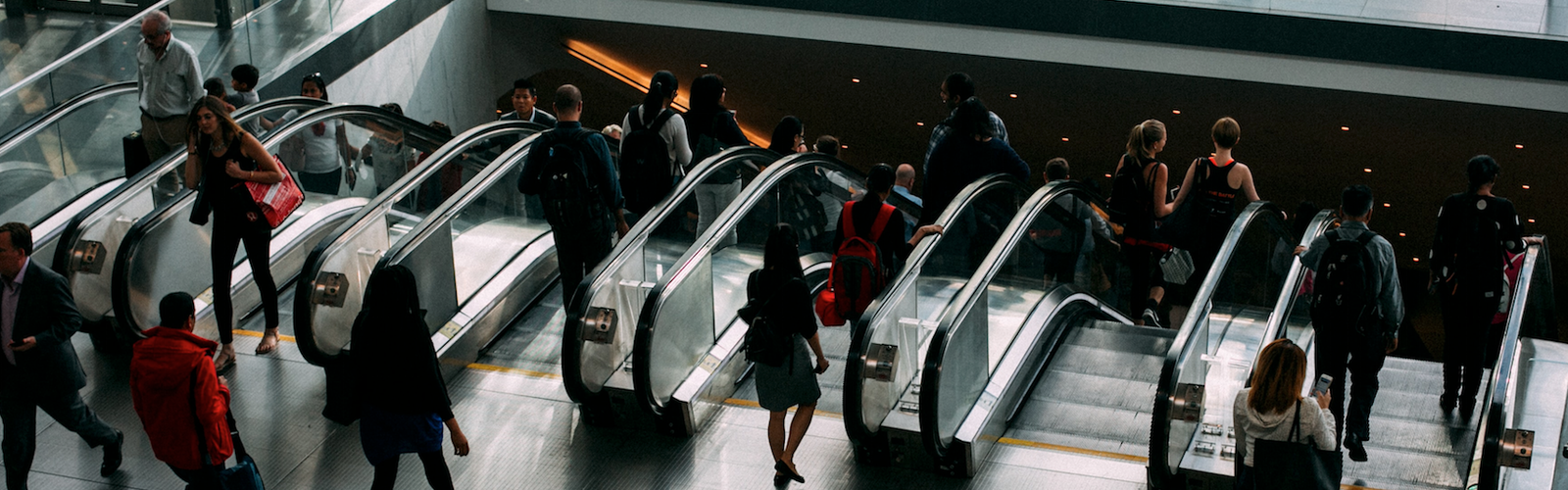 An aerial view of some escalators